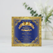 Gold Crown Royal Blue Fancy Prince Baby shower Kaart (Staand voorkant)