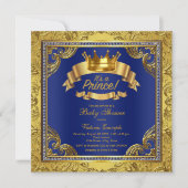 Gold Crown Royal Blue Fancy Prince Baby shower Kaart (Voorkant)