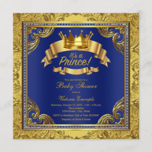 Gold Crown Royal Blue Fancy Prince Baby shower Kaart