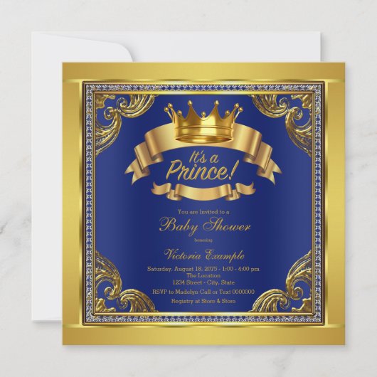 Gold Crown Royal Blue Gold Prince Baby shower Kaart (Voorkant)
