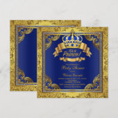 Gold Crown Royal Blue Prince Baby shower Kaart (Voorkant / Achterkant)