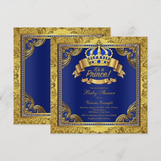 Gold Crown Royal Blue Prince Baby shower Kaart (Voorkant / Achterkant)