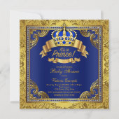 Gold Crown Royal Blue Prince Baby shower Kaart (Voorkant)