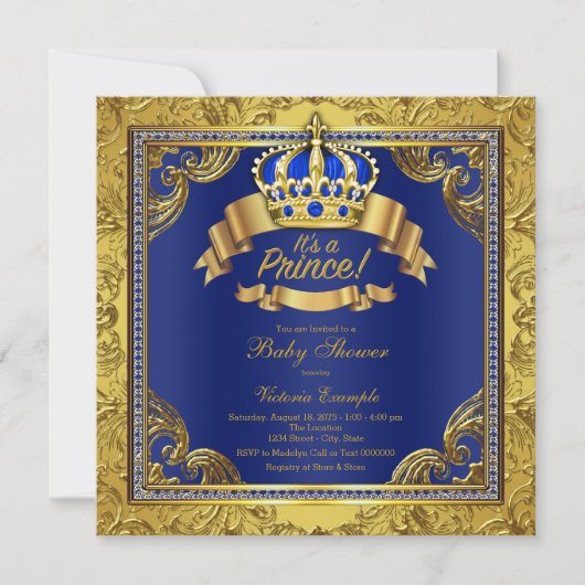 Gold Crown Royal Blue Prince Baby shower Kaart (Voorkant)