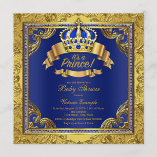 Gold Crown Royal Blue Prince Baby shower Kaart