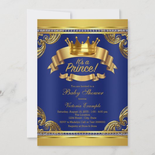 Gold Crown Royal Blue Prince Baby shower Kaart (Voorkant)