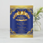 Gold Crown Royal Blue Prince Baby shower Kaart (Staand voorkant)