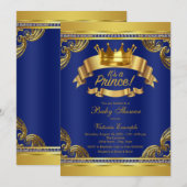 Gold Crown Royal Blue Prince Baby shower Kaart (Voorkant / Achterkant)