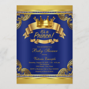 Gold Crown Royal Blue Prince Baby shower Kaart