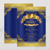 Gold Crown Royal Blue Prince Baby shower Kaart (Voorkant / Achterkant)