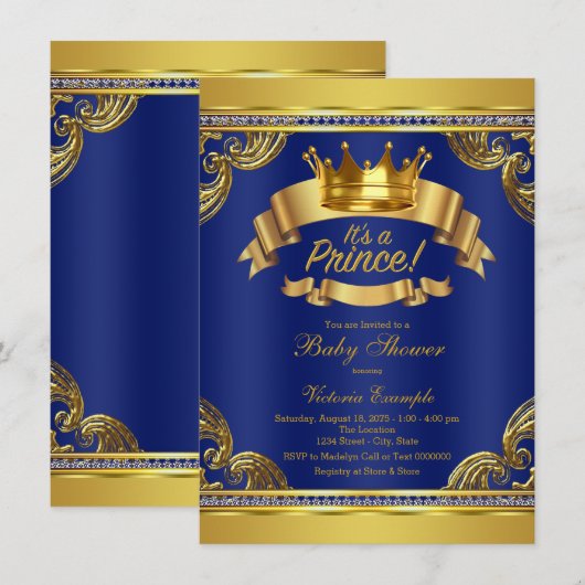 Gold Crown Royal Blue Prince Baby shower Kaart (Voorkant / Achterkant)