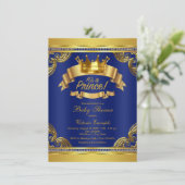 Gold Crown Royal Blue Prince Baby shower Kaart (Staand voorkant)