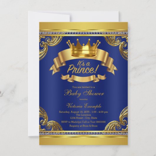 Gold Crown Royal Blue Prince Baby shower Kaart (Voorkant)