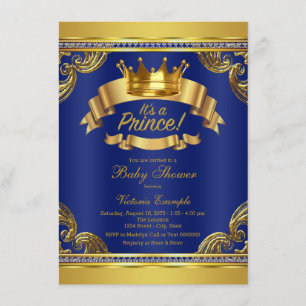 Gold Crown Royal Blue Prince Baby shower Kaart