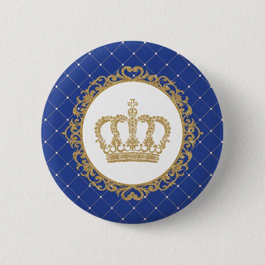 Gold Crown Royal Blue Prince Shower 1st Birthday Ronde Button 5,7 Cm (Voorkant)