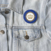 Gold Crown Royal Blue Prince Shower 1st Birthday Ronde Button 5,7 Cm (In situ)