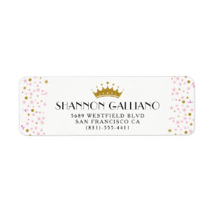Gold Crown & Roze Confetti Address Etiket