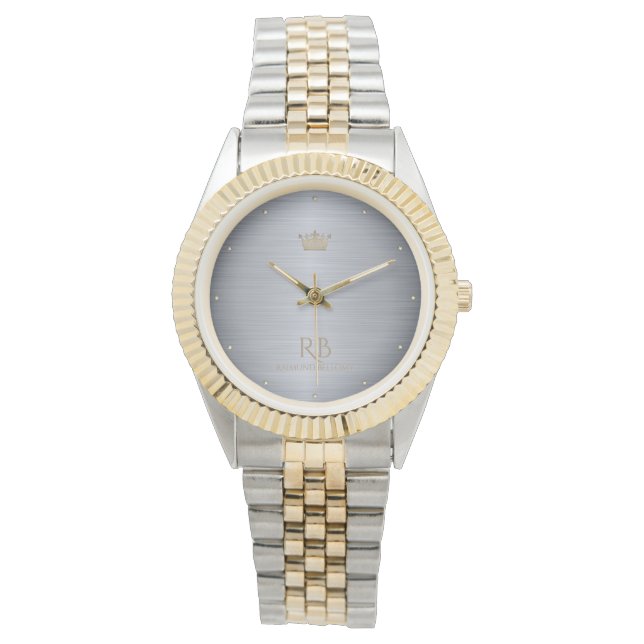 Gold Crown Silver Metallic Watch Horloge (Voorkant)