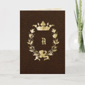 Gold Crowned Monogram Wreath Wedding Invitation Kaart (Voorkant)