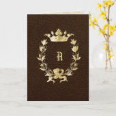 Gold Crowned Monogram Wreath Wedding Invitation Kaart (Gele Bloem)