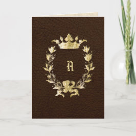 Gold Crowned Monogram Wreath Wedding Invitation Kaart