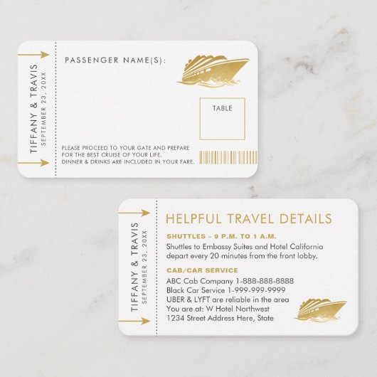 Gold Cruise Ticket Boarding Pass Place Escort Kaar (Voorkant / Achterkant)