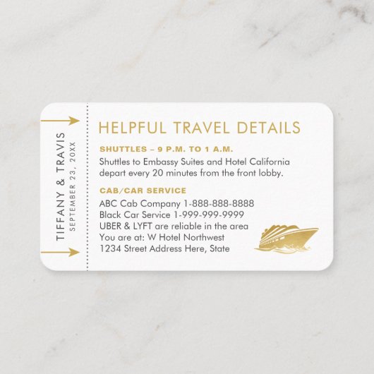 Gold Cruise Ticket Boarding Pass Place Escort Kaar (Achterkant)