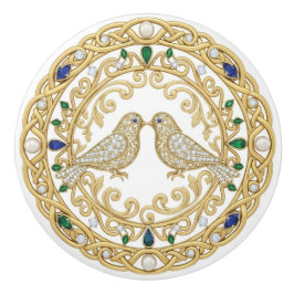 Gold Crystal Birds faux 2D graphic gemstones Keramische Knop