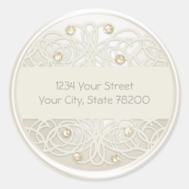 Gold Crystal en Pearl Damask Return Address Ronde Sticker