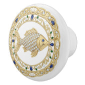 Gold Crystal Fish 2Dgraphic gemstone Sea Ocean Keramische Knop (Rechts)
