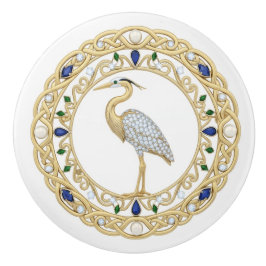 Gold Crystal Heron Sea Bird 2Dgraphic gemstone Keramische Knop