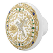 Gold Crystal Hummingbird Bird 2D graphic gemstones Keramische Knop (Rechts)