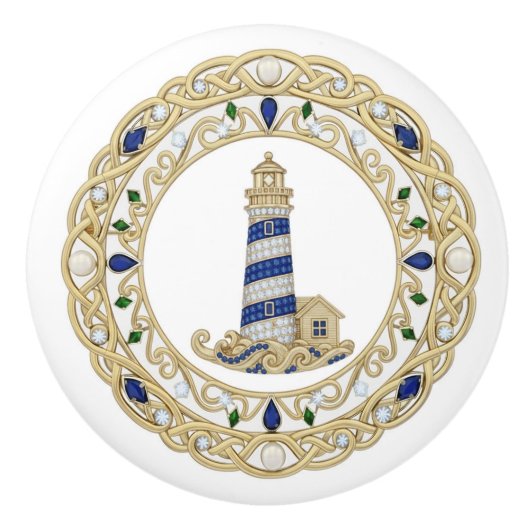 Gold Crystal Lighthouse 2Dgraphic Sea Light House Keramische Knop (Voorkant)