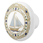 Gold Crystal Nautical Sail Boat Sailing 2DGraphic Keramische Knop (Rechts)
