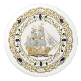 Gold Crystal Nautical Ship Boat Sailing 2DGraphic Keramische Knop