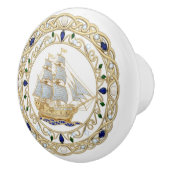 Gold Crystal Nautical Ship Boat Sailing 2DGraphic Keramische Knop (Rechts)