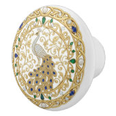 Gold Crystal Peacock Bird 2D graphic gemstones Keramische Knop (Rechts)