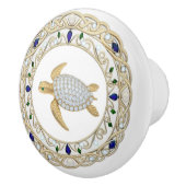 Gold Crystal Sea Turtle 2Dgraphic Diamond Ocean Keramische Knop (Rechts)