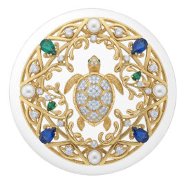 Gold Crystal Sea Turtle 2Dgraphic gemstone Ocean Keramische Knop