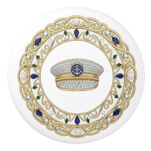 Gold Crystal Ship Captain's Hat 2Dgraphic Nautical Keramische Knop (Voorkant)