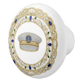 Gold Crystal Ship Captain's Hat 2Dgraphic Nautical Keramische Knop (Rechts)
