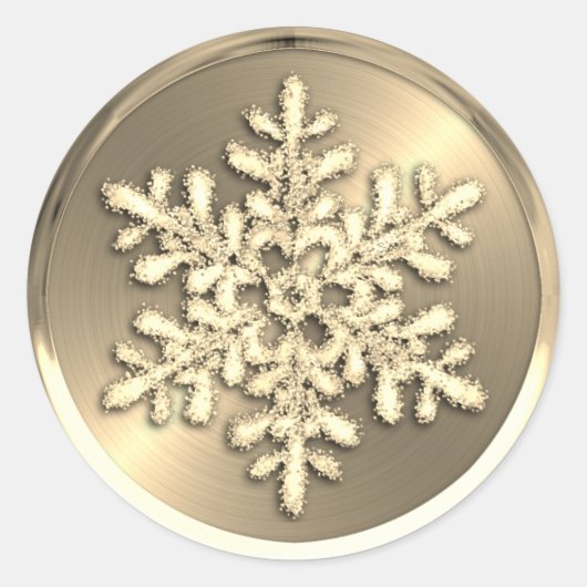 Gold Crystal Snowflake op Gold Seal Ronde Sticker (Voorkant)