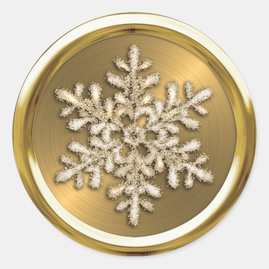 Gold Crystal Snowflake op Gold Seal Ronde Sticker (Voorkant)