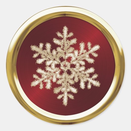 Gold Crystal Snowflake op Red Seal Ronde Sticker (Voorkant)