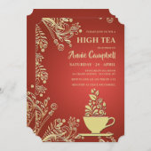 Gold Cup in Tea Invitation Kaart (Voorkant / Achterkant)
