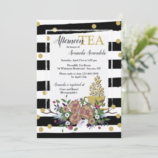 Gold Cup of Tea uitnodiging (Staand voorkant)