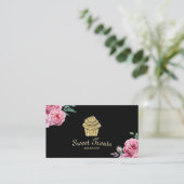 Gold Cupcake Bakery Sweet Trein Modern Floral Visitekaartje (Staand voorkant)