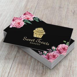 Gold Cupcake Bakery Sweet Trein Modern Floral Visitekaartje