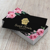 Gold Cupcake Bakery Sweet Trein Modern Floral Visitekaartje