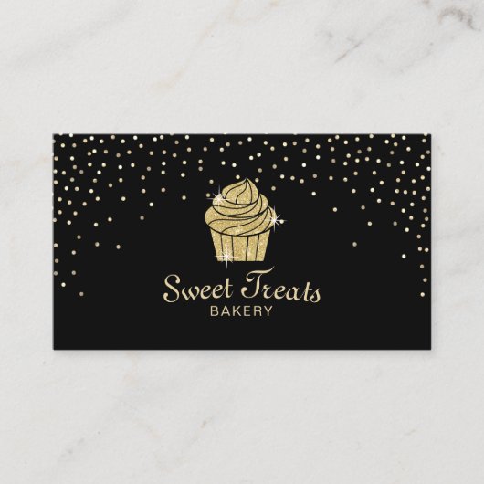 Gold Cupcake Bakery Sweet Trein Moderne Confetti Visitekaartje (Voorkant)